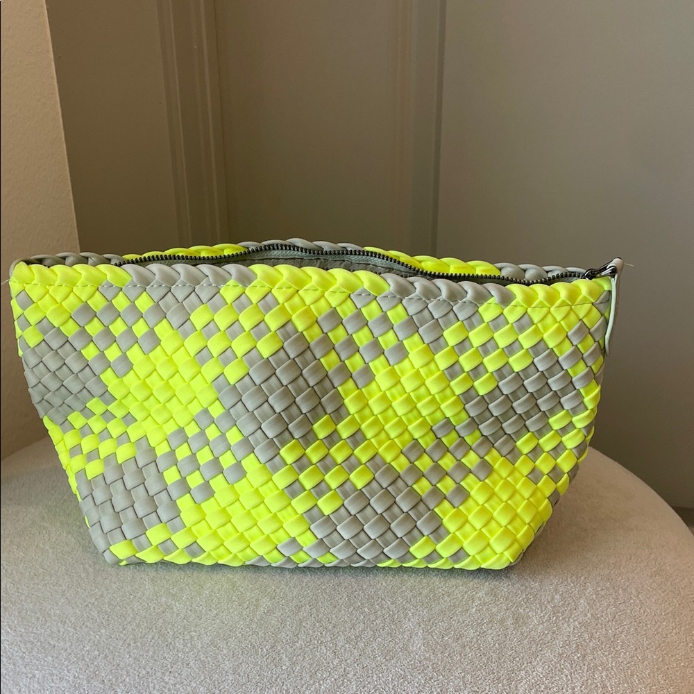 Naghedi Neon Yellow and Gray Woven Cosmetic Pouch - Picture 3 of 13